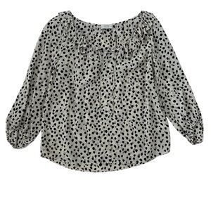 AYR Amore Silk Blend Long Sleeve Ruffle Dotted Blouse SZ‎ M